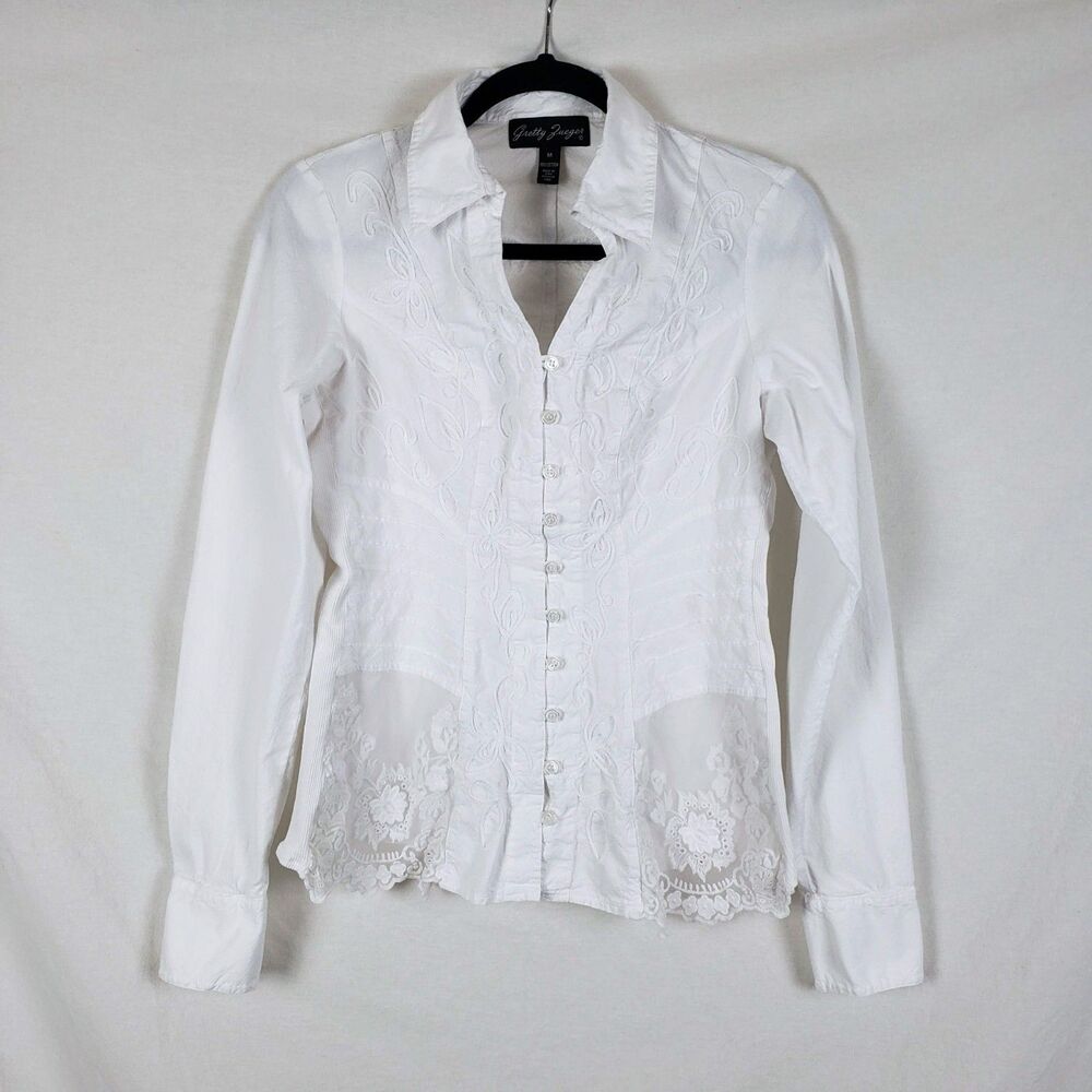 Gretty Zueger Romantic Victorian Cottage Top Womens M Cotton White Lace Western